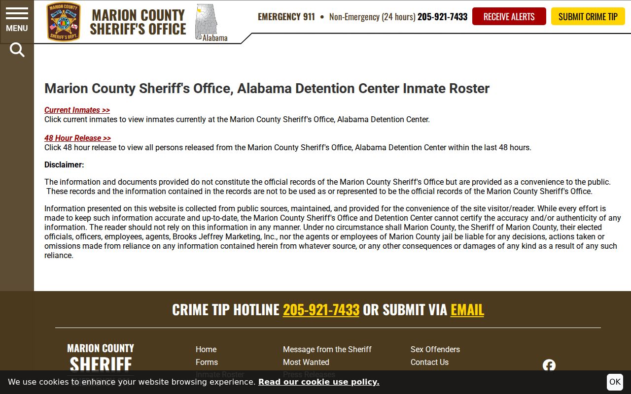 Official Marion County arrest roster search controls