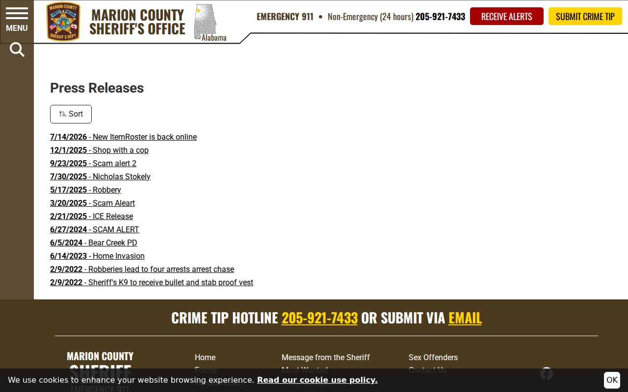 Marion County Sheriff press releases that are not a complete arrest log