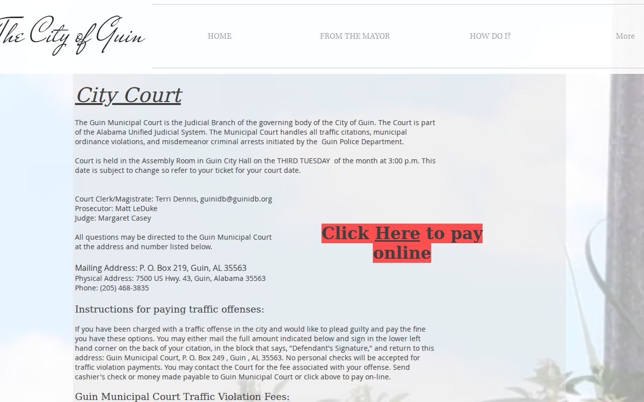 Guin Municipal Court page for Guin criminal history records