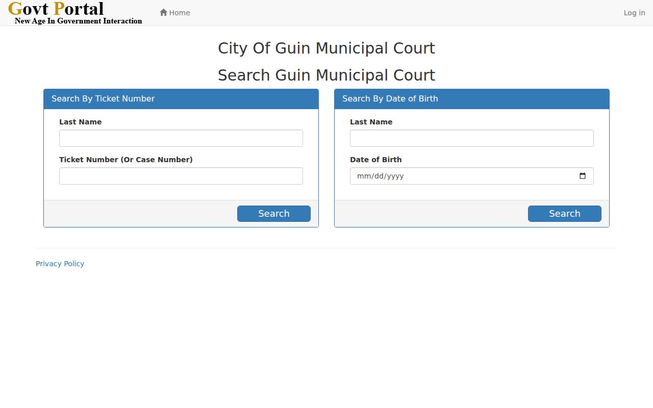 Guin ticket portal for Guin municipal criminal record lookup