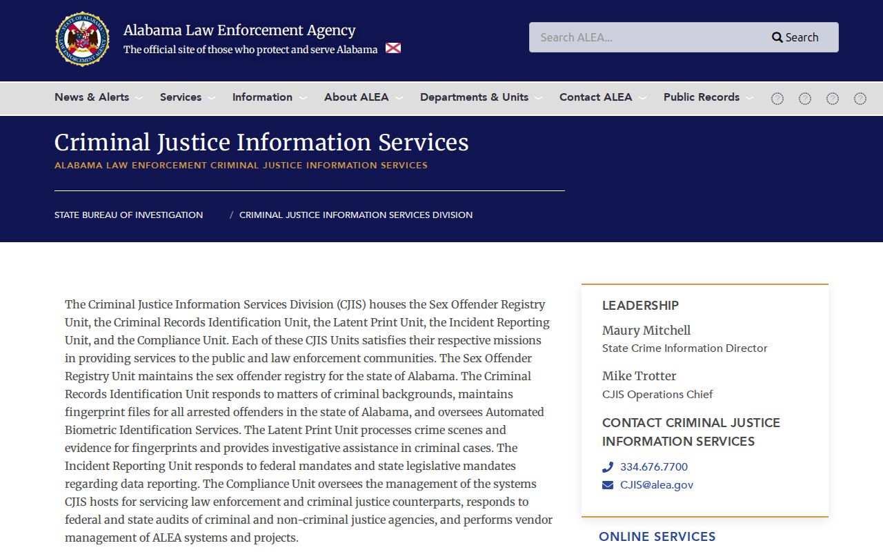 Marion County criminal history ALEA criminal justice services