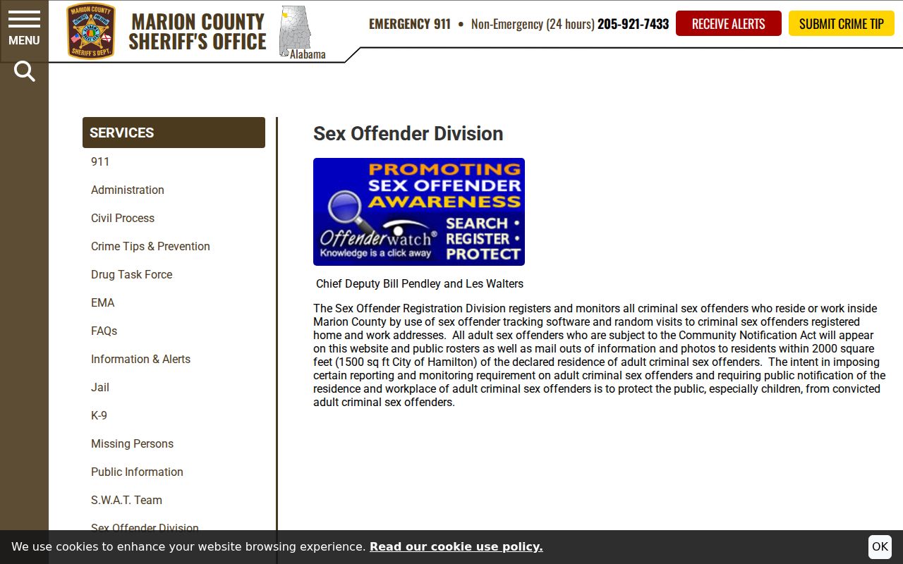 Marion County sex offender registry division information