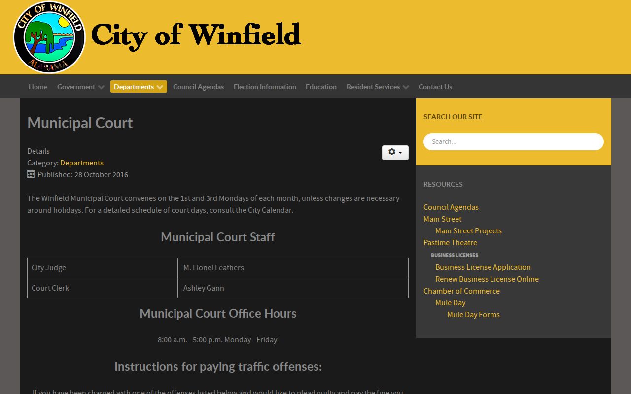Winfield Municipal Court calendar for Winfield criminal history