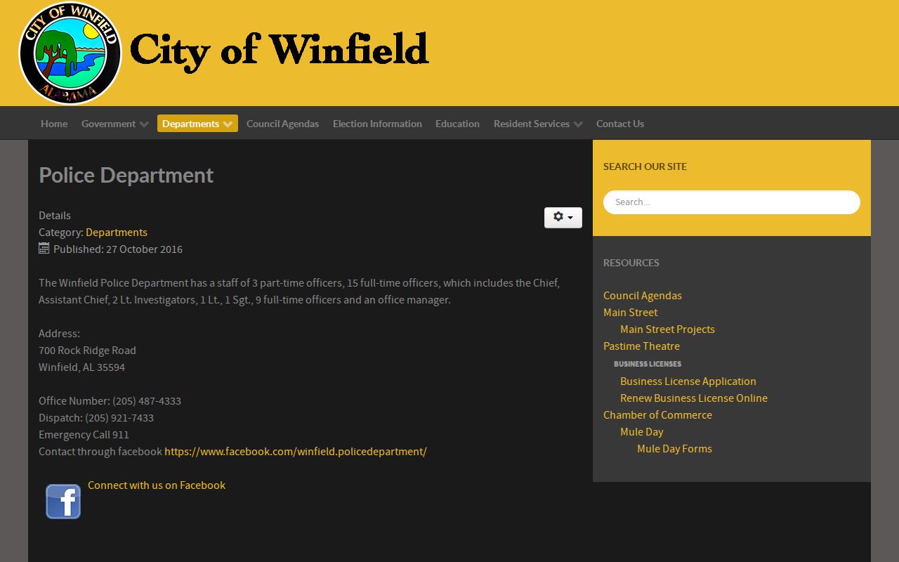 Winfield Police Department source for Winfield criminal records